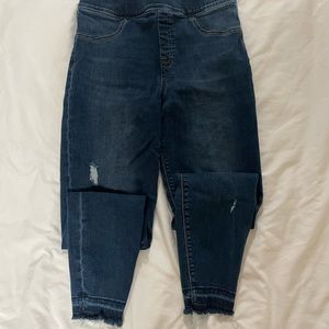 Spanx Jeanish Leggings EUC Size Large Denim Destroyed